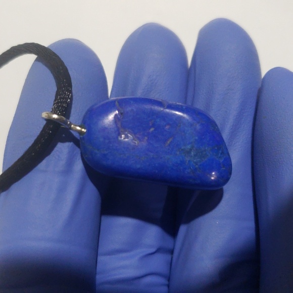 Natural Blue Stone Pendant Necklace on Black Cord - Unisex Bohemian Jewelry - Picture 4 of 7